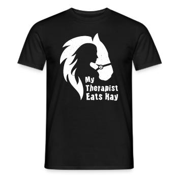 Amoureux des chevaux Fille de cheval Mon thérapeute mange du foin - T-shirt homme - noir - Devant - AI Model Male 178 light (178cm)