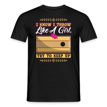 Je sais que je lance comme une fille - trou aveugle - T-shirt homme - noir - Devant - AI Model Male 178 light (178cm)