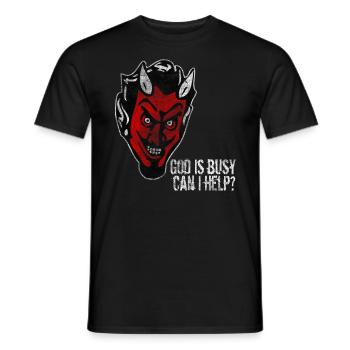 Dieu est occupé Puis-je aider ? Drôle lucifer fun rétro - T-shirt homme - noir - Devant - AI Model Male 178 light (178cm)