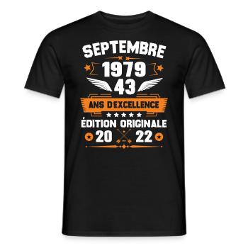 Septembre 1979 Idée cadeau d'anniversaire 43 ans - T-shirt homme - noir - Devant - AI Model Male 178 light (178cm)
