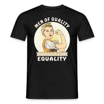 LES HOMMES DE QUALITÉ NE CRAIGNENT PAS L’ÉGALITÉ - T-shirt homme - noir - Devant - AI Model Male 178 light (178cm)