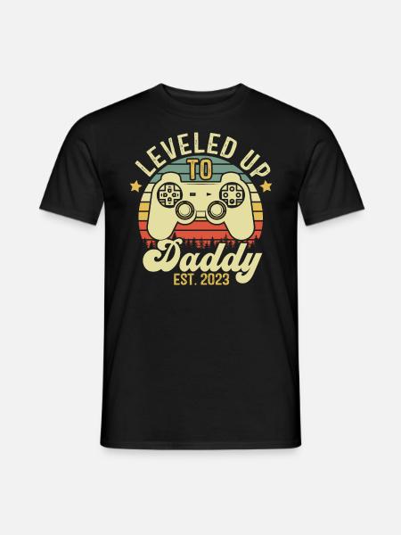 Leveled up to Daddy 2023, Cadeau papa 2023 - T-shirt homme - noir
