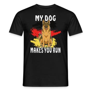 GERMAN SHEPHERD MY DOG MAKES YOU RUN - Men's T-Shirt - black - Front - AI Model Male 178 light (178cm)