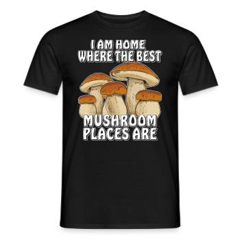 JE SUIS À LA MAISON OÙ SE TROUVENT LES MEILLEURS ENDROITS POUR LES CHAMPIGNONS - T-shirt homme - noir - Devant - AI Model Male 178 light (178cm)