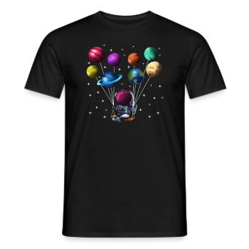 Solar system astronaut with planets as balloons - Men's T-Shirt - black - Front - AI Model Male 178 light (178cm)
