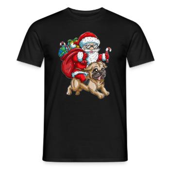 Pug Santa Claus with gifts Christmas - Men's T-Shirt - black - Front - AI Model Male 178 light (178cm)