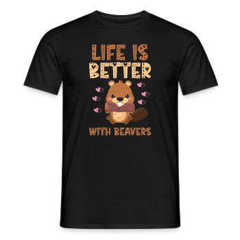 Life Is Better With Beavers for a Wood Animal - Men's T-Shirt - black - Front - AI Model Male 178 light (178cm)