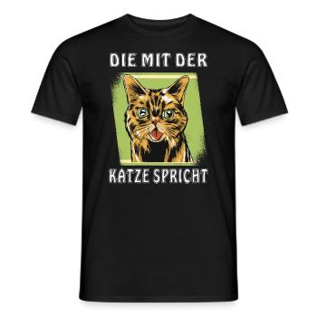 DIE MIT DER KATZE SPRICHT - Männer T-Shirt - Schwarz - Vorne - AI Model Male 178 light (178cm)