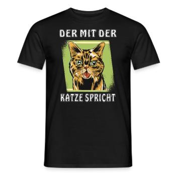 DER MIT DER KATZE SPRICHT - Männer T-Shirt - Schwarz - Vorne - AI Model Male 178 light (178cm)