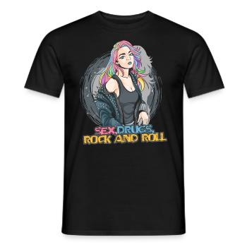 Sex Drugs Rocknroll Schädel Iro Punk Rock Musik - Männer T-Shirt - Schwarz - Vorne - AI Model Male 178 light (178cm)