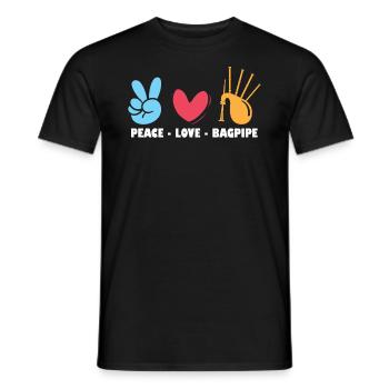 Peace - Love - Bagpipe - Bagpiper - Men's T-Shirt - black - Front - AI Model Male 178 light (178cm)