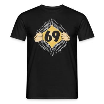 69 DRESS ON - Men's T-Shirt - black - Front - AI Model Male 178 light (178cm)