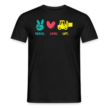 Peace. Love. Lift. - Forklift Operator - Men's T-Shirt - black - Front - AI Model Male 178 light (178cm)