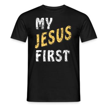 MON JÉSUS D’ABORD - T-shirt homme - noir - Devant - AI Model Male 178 light (178cm)