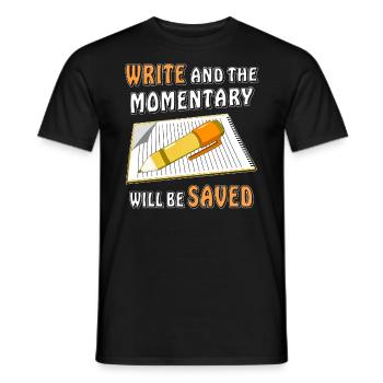 MOMENT D’ÉCRITURE DU BLOC-NOTES ENREGISTRÉ - T-shirt homme - noir - Devant - AI Model Male 178 light (178cm)
