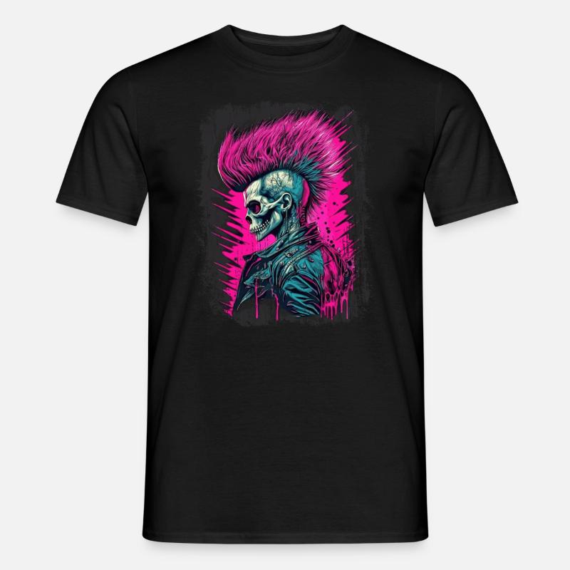 Synthwave Zombie Skull - Männer T-Shirt - Schwarz