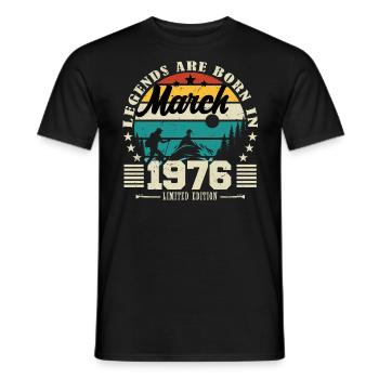 Mars 1976. Cadeau d'anniversaire mars 1976. - T-shirt homme - noir - Devant - AI Model Male 178 light (178cm)