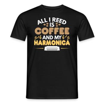 Tout ce que j’ai reed est du café et mon harmonica - T-shirt homme - noir - Devant - AI Model Male 178 light (178cm)