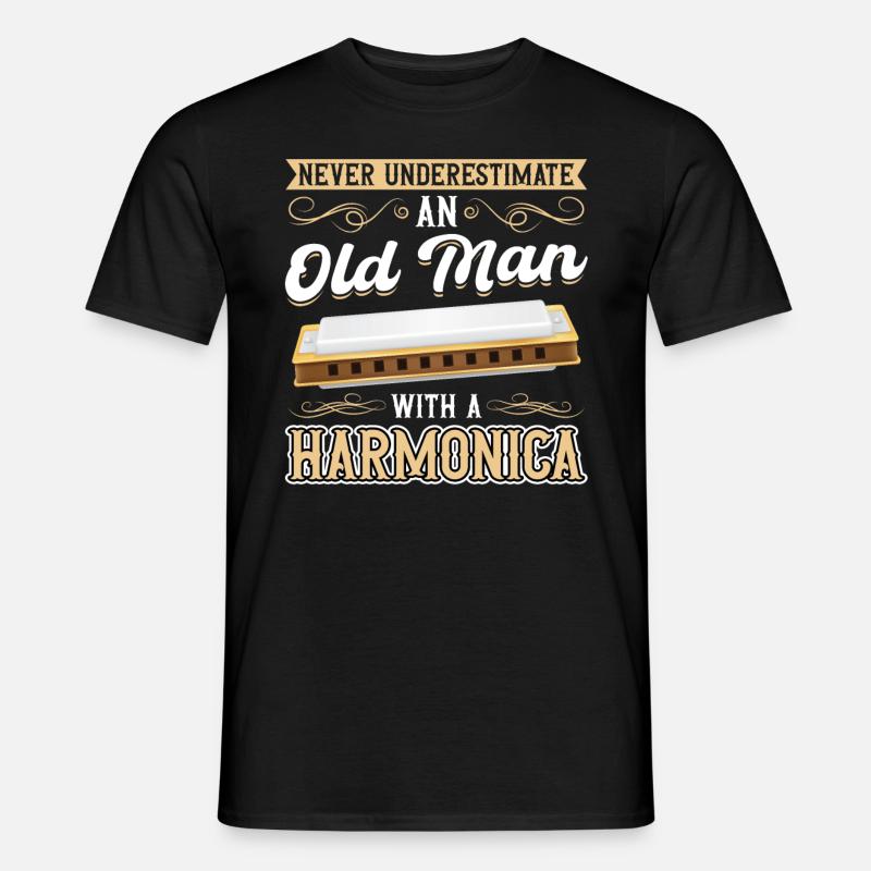Never Underestimate An Old Man With A Harmonica - Men’s T-shirt - black