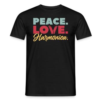 Peace. Love. Harmonica. - Harmonica Player - Männer T-Shirt - Schwarz - Vorne - AI Model Male 178 light (178cm)