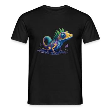 Gamer's Perfect Illustration - Cute Colorful Gekko - Männer T-Shirt - Schwarz - Vorne - AI Model Male 178 light (178cm)