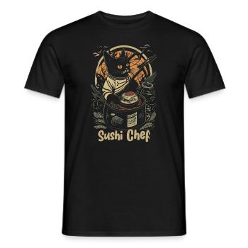 Japanese-Inspired Feline Culinary Cat Sushi Chef - Men's T-Shirt - black - Front - AI Model Male 178 light (178cm)