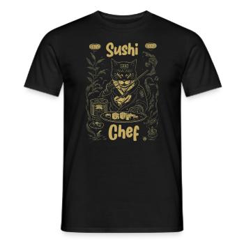 Japanese-Inspired Feline Culinary Cat Sushi Chef - Men's T-Shirt - black - Front - AI Model Male 178 light (178cm)