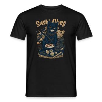 Japanese-Inspired Feline Culinary Cat Sushi Chef - Men's T-Shirt - black - Front - AI Model Male 178 light (178cm)