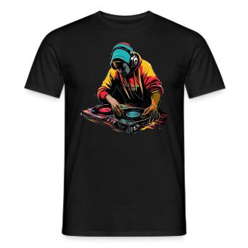 DJ mixt auf seinen Plattentellern - knallige Farben - Männer T-Shirt - Schwarz - Vorne - AI Model Male 178 light (178cm)