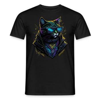 Cyber cool Cat - Männer T-Shirt - Schwarz - Vorne - AI Model Male 178 light (178cm)