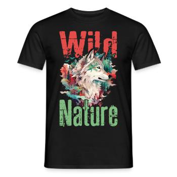 Loup Nature sauvage Wolf’s Head Wilderness Forest Trees - T-shirt homme - noir - Devant - AI Model Male 178 light (178cm)