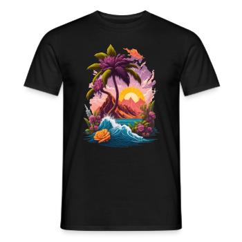 Palmiers de l’île Sunrise Paradise - T-shirt homme - noir - Devant - AI Model Male 178 light (178cm)