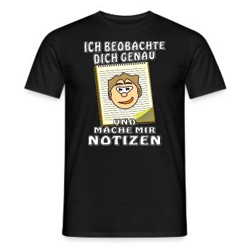 GESICHT NOTIZBLOCK ICH BEOBACHTE DICH GENAU - Männer T-Shirt - Schwarz - Vorne - AI Model Male 178 light (178cm)