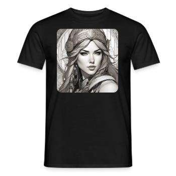 Fantasie Anime Meisje Viking Germaanse Trigues Middeleeuwen - Heren T-shirt - zwart - Voor - AI Model Male 178 light (178cm)