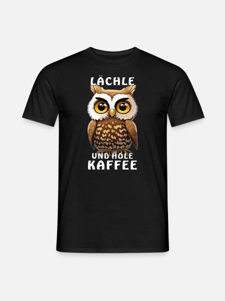 EULE LÄCHLE UND HOLE KAFFEE - Männer T-Shirt - Schwarz