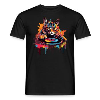 Vinyle coloré Cat Vinyl Record Turntable - T-shirt homme - noir - Devant - AI Model Male 178 light (178cm)