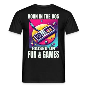 Retro-Videospiel-Controller-Kunst der 80er Jahre: Ein Nostalgiker - Männer T-Shirt - Schwarz - Vorne - AI Model Male 178 light (178cm)