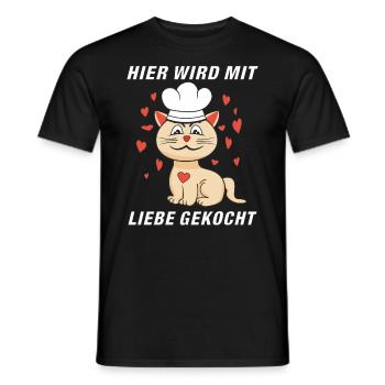KATZE KOCH MIT LIEBE GEKOCHT - Männer T-Shirt - Schwarz - Vorne - AI Model Male 178 light (178cm)