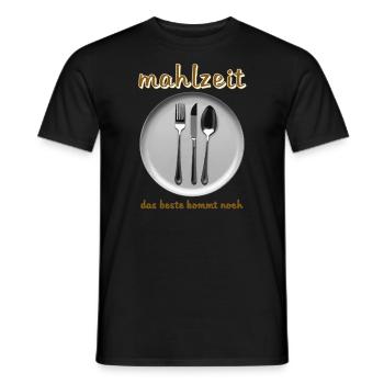 TELLER BESTECK MAHLZEIT - Männer T-Shirt - Schwarz - Vorne - AI Model Male 178 light (178cm)