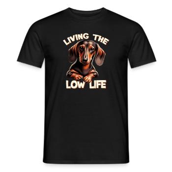 Dachshund - Living the Low Life | Dachshund Dad - Men's T-Shirt - black - Front - AI Model Male 178 light (178cm)