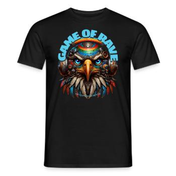 GAME OF RAVE - Cool Eagle with Headphones! - Men's T-Shirt - black - Front - AI Model Male 178 light (178cm)