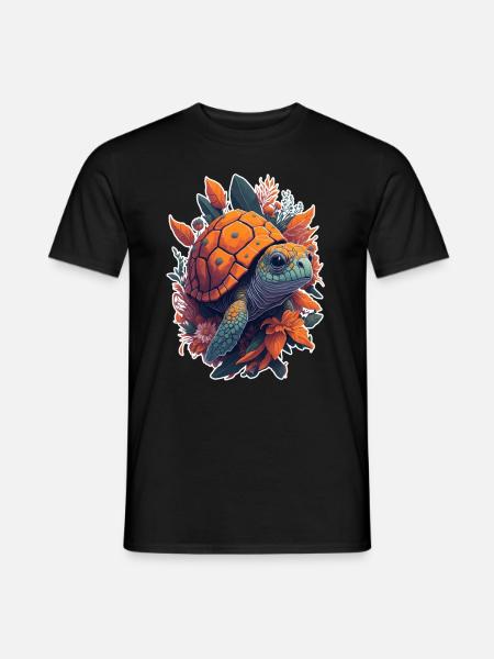 Turtle Floral Motif - Men's T-Shirt - black