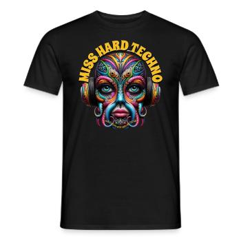 MISS HARD TECHNO - Cool Creature with Headphones! - Men's T-Shirt - black - Front - AI Model Male 178 light (178cm)