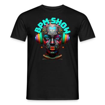 BPM SHOW - Cool Woman with Headphones! - Men's T-Shirt - black - Front - AI Model Male 178 light (178cm)