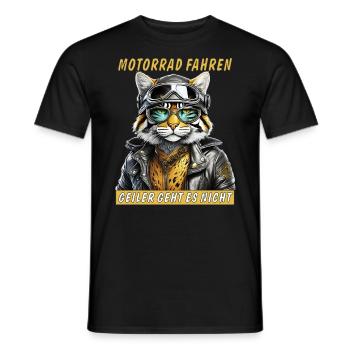 KATZE LEDERJACKE MOTORRAD FAHREN - Männer T-Shirt - Schwarz - Vorne - AI Model Male 178 light (178cm)