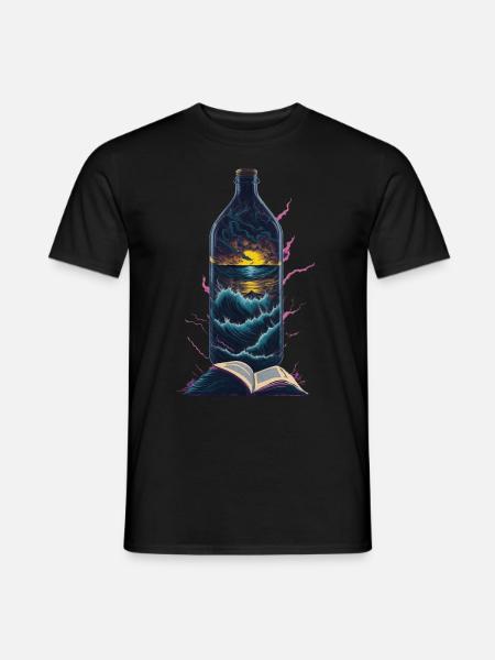 Books Reading Bottle Beach Motif - Men's T-Shirt - black
