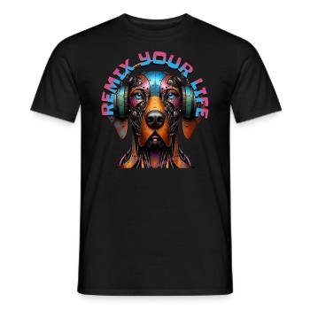 REMIX YOUR LIFE - German Pointer with Headphones! - Men's T-Shirt - black - Front - AI Model Male 178 light (178cm)