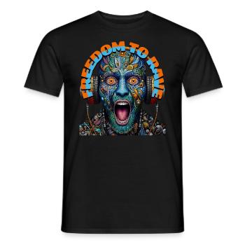FREEDOM TO RAVE - Crazy Dude with Headphones! - Men's T-Shirt - black - Front - AI Model Male 178 light (178cm)