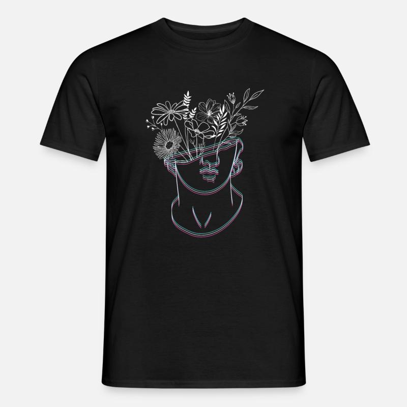Kopf mit Blumen - Männer T-Shirt - Schwarz
