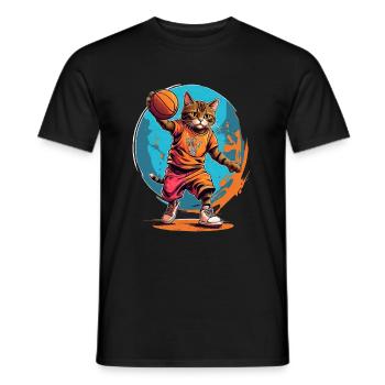 Basket-ball pour chat - T-shirt homme - noir - Devant - AI Model Male 178 light (178cm)